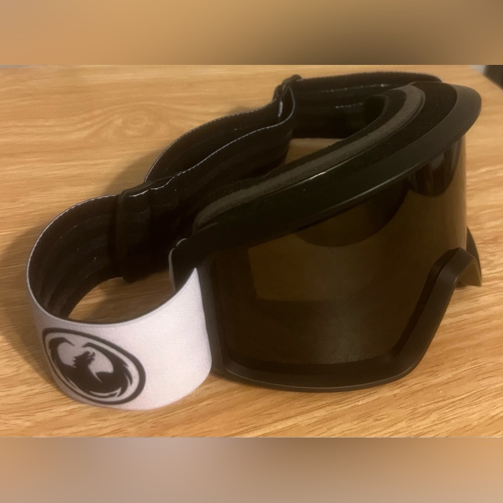 Black Snow Goggles with White Strap